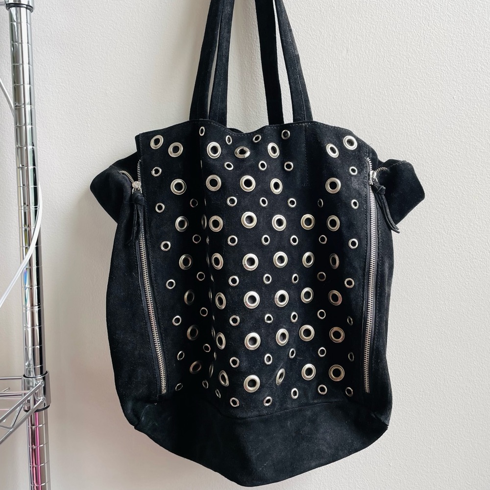LF Black Suede Studded Shoulder Bag
